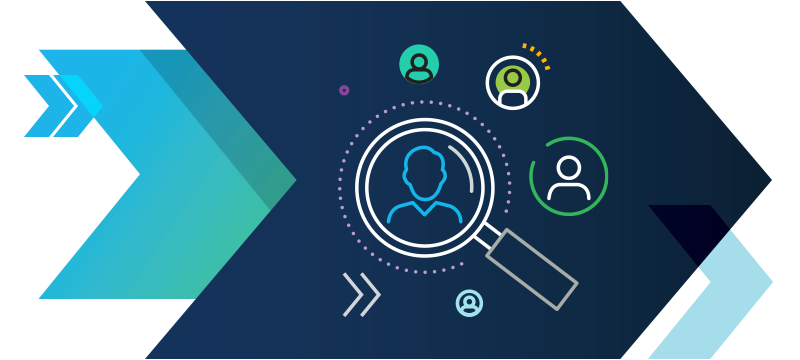 Illustration of hiring and onboarding workflow with magnifying glass and candidate icons.